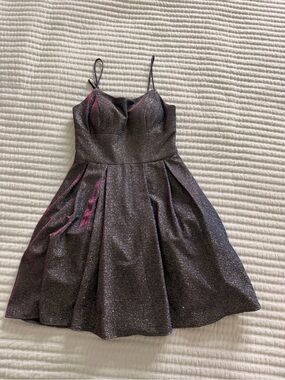 Sparkle Fit-and-Flare Mini Dress in purple with Pink Sheen
